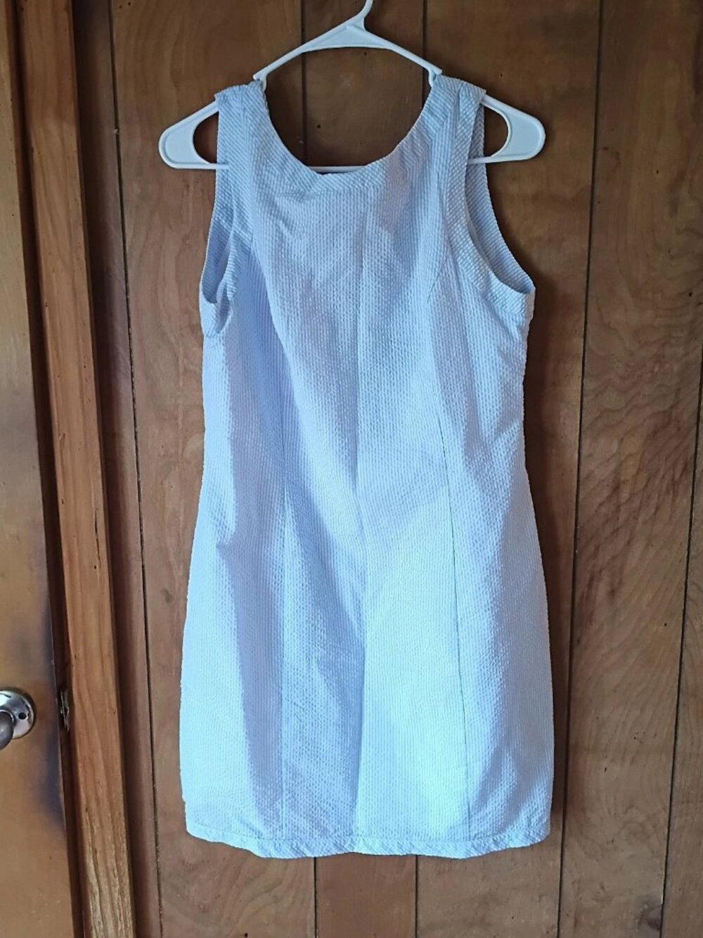 Lauren James White Textured Sleeveless Shift Dress Size M Back Zip Cotton Blend